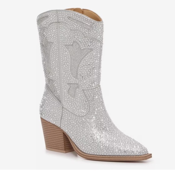 NWOT Crown Vintage Silver Cowgirl 7 Boots Western Rodeocore Festival Glam glitz - Picture 3 of 15